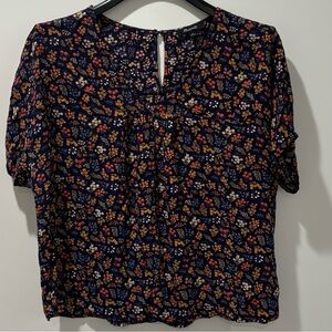 Madewell Navy Blue Floral Crop Blouse in 'Garden Party' Print Medium